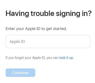 reset apple id password on the web browser