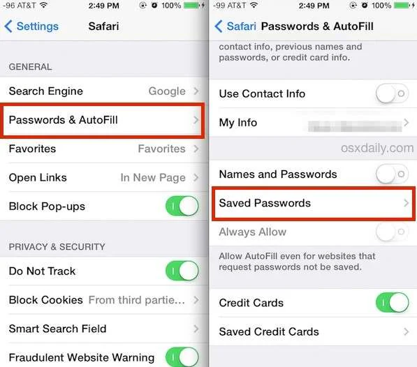 finding saved passwords in safari