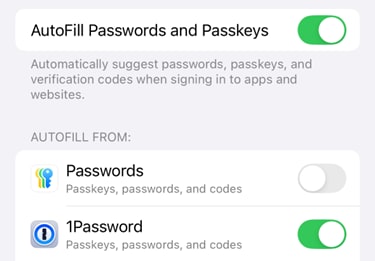 choose 1password under autofill password