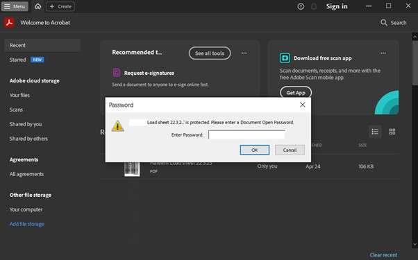 open pdf and add password 