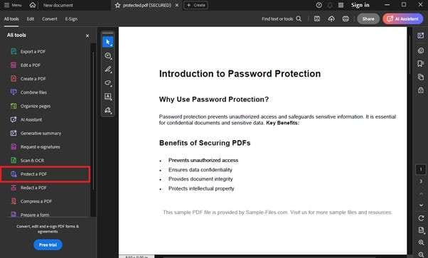 move with protect a pdf feature 