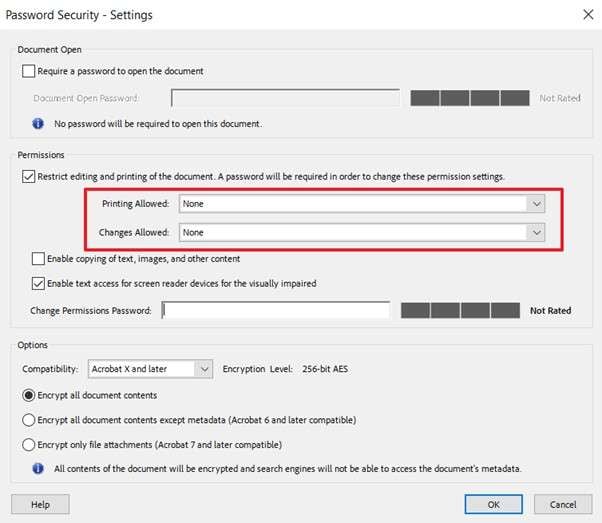 adjust printing and changes allowed settings 