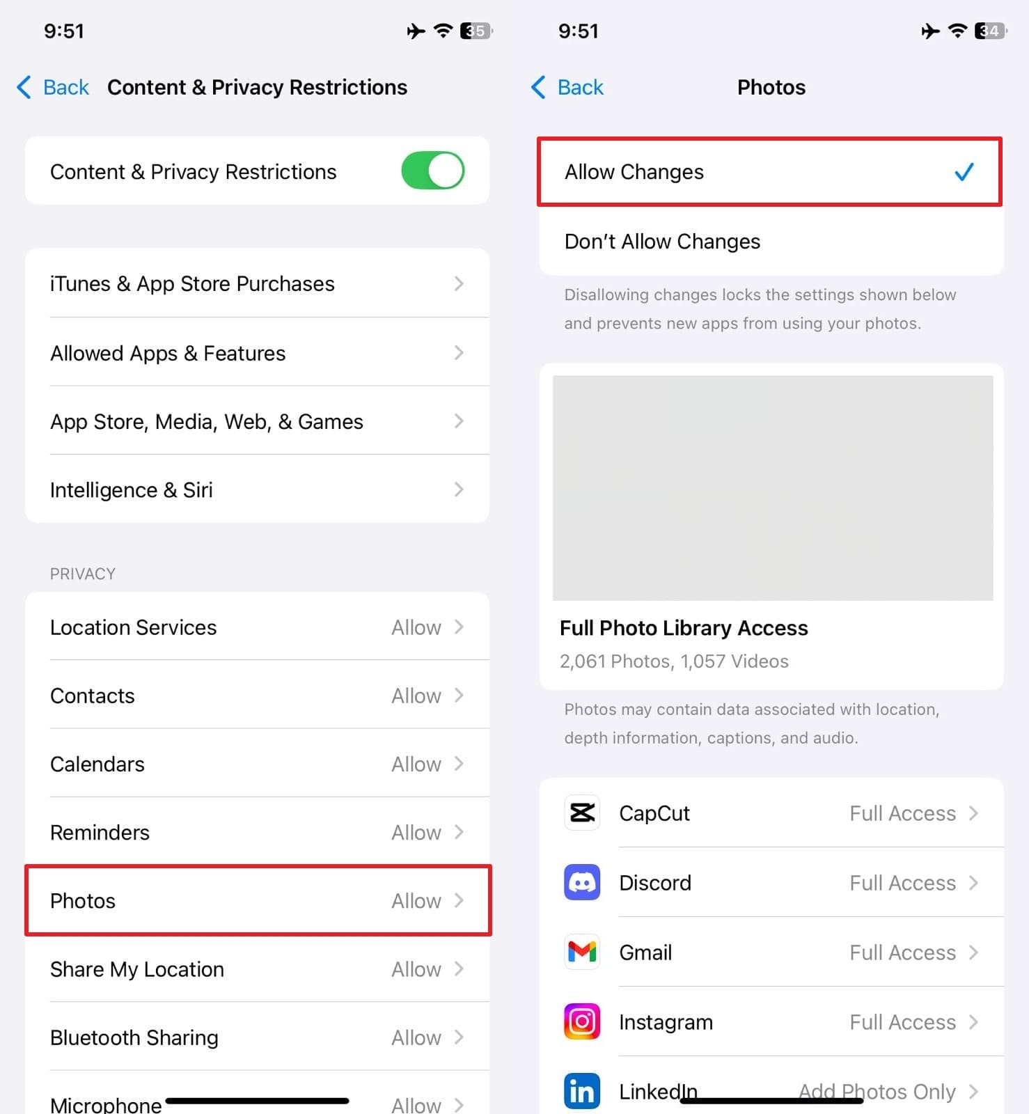 allow changes in photos section 