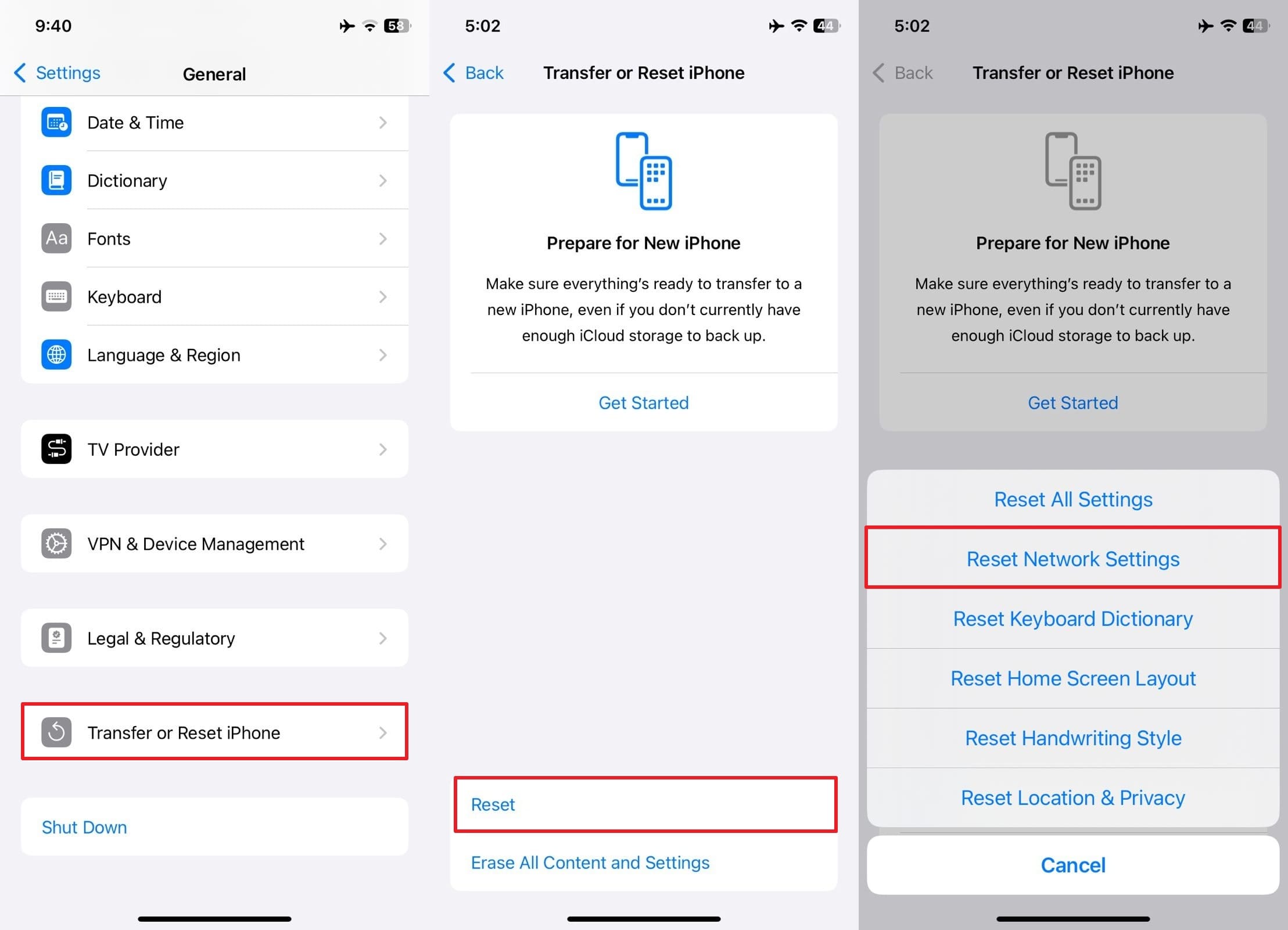 reset network settings iphone 