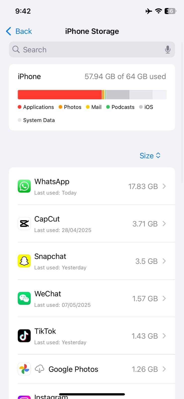 insufficient iphone storage 