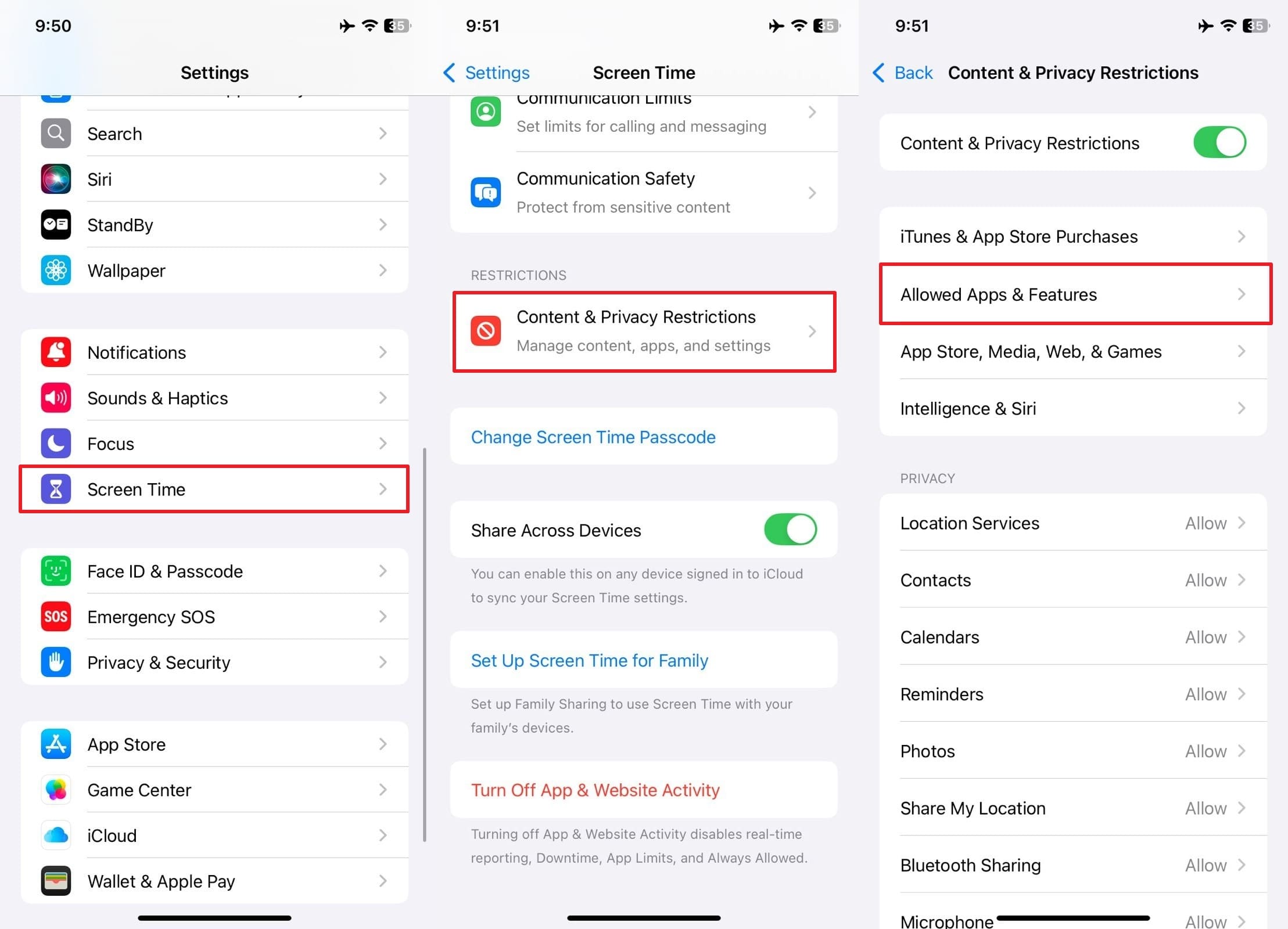 access allows apps from screen time 