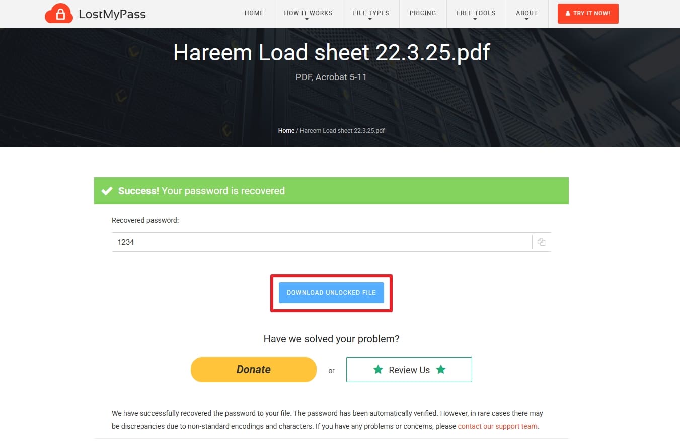download unlocked file lostmypass