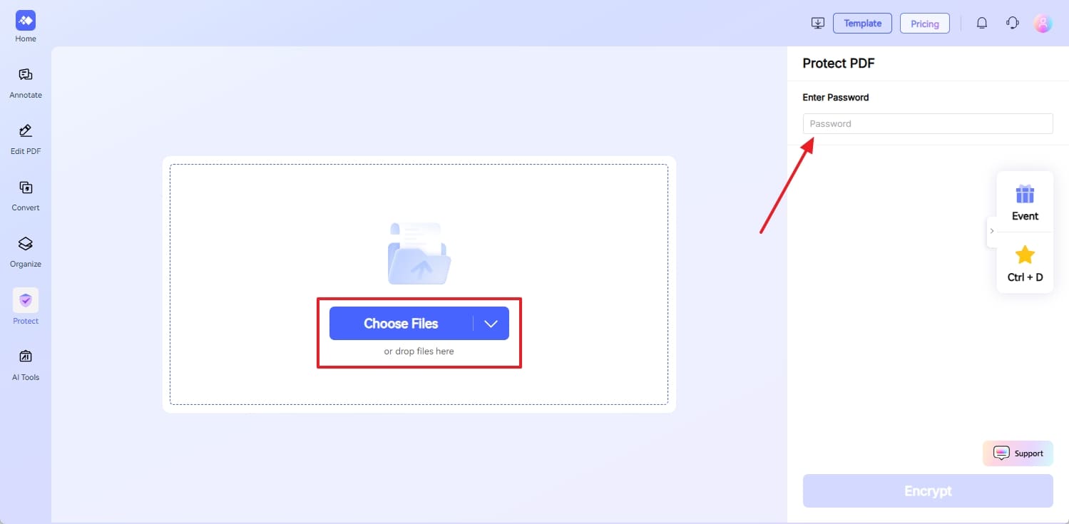 choose files and enter password hipdf  