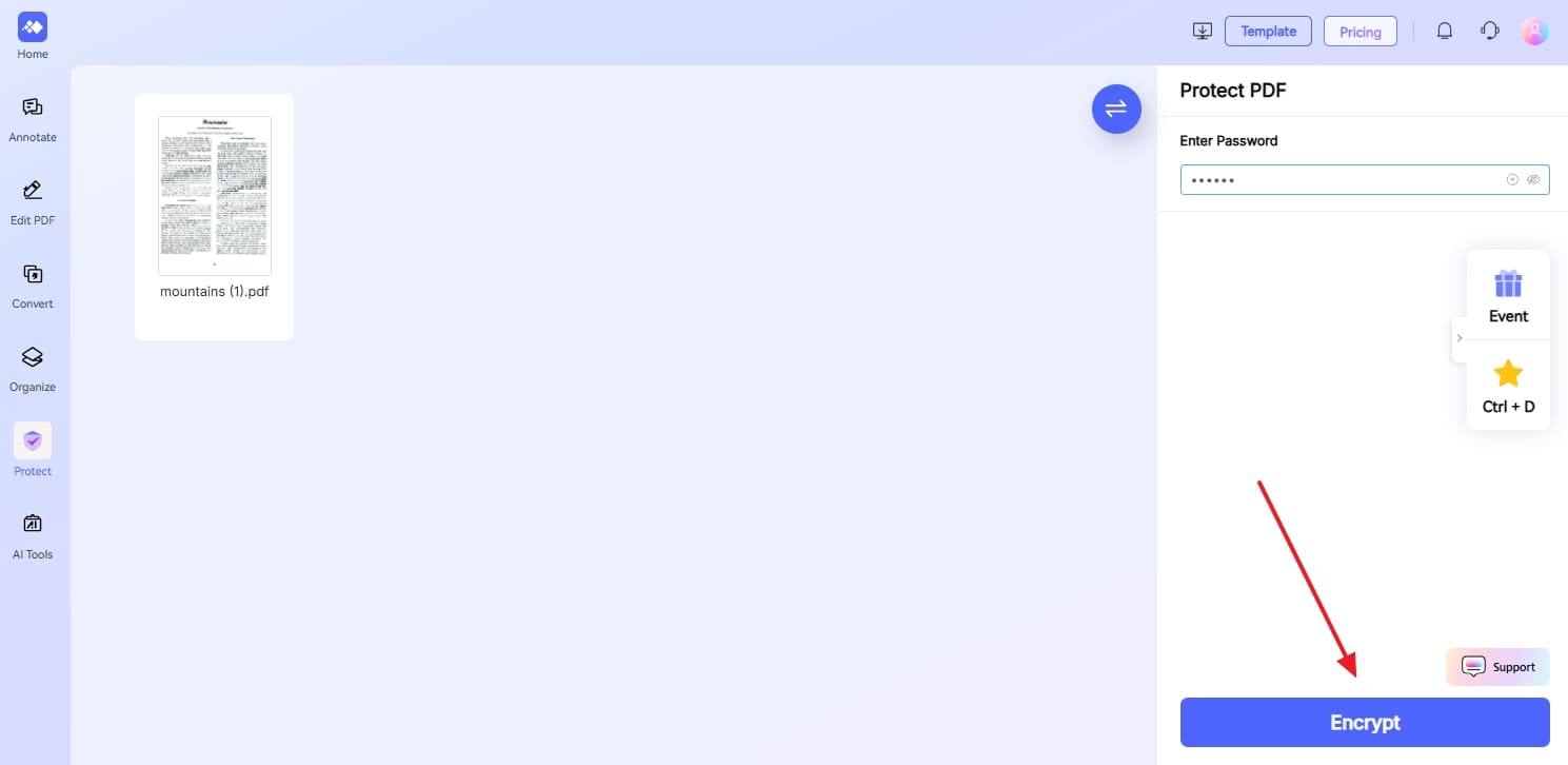 click encrypt button on hipdf  
