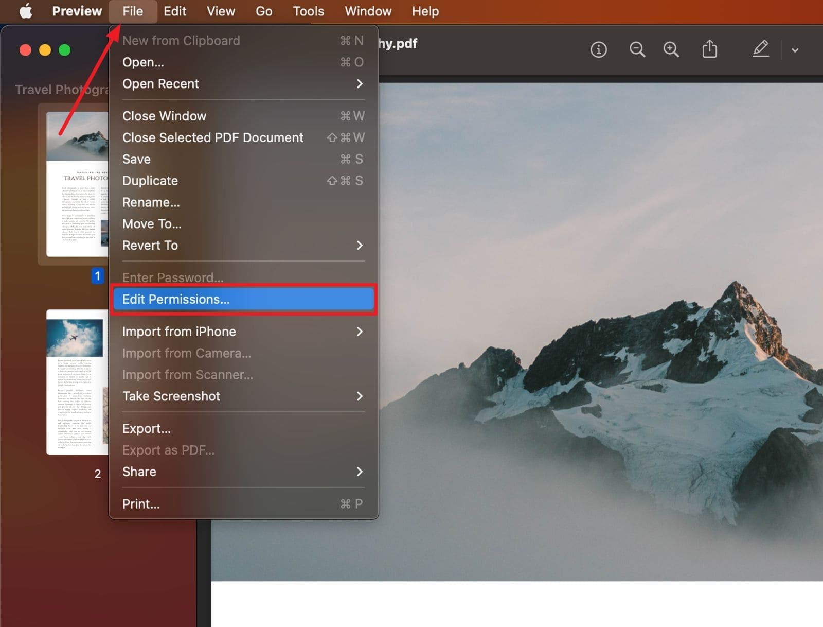 access edit permission from file menu 