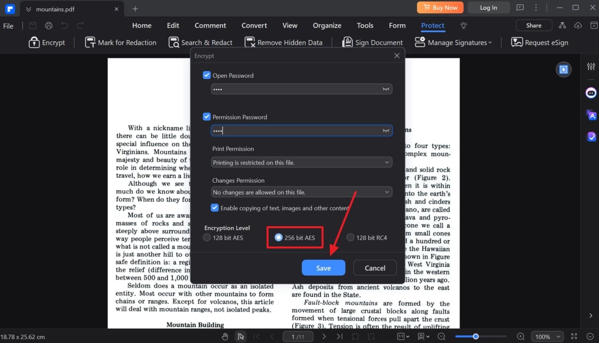 set encryption level on pdfelement 