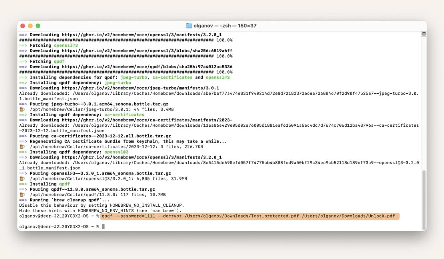 change output pdf in terminal
