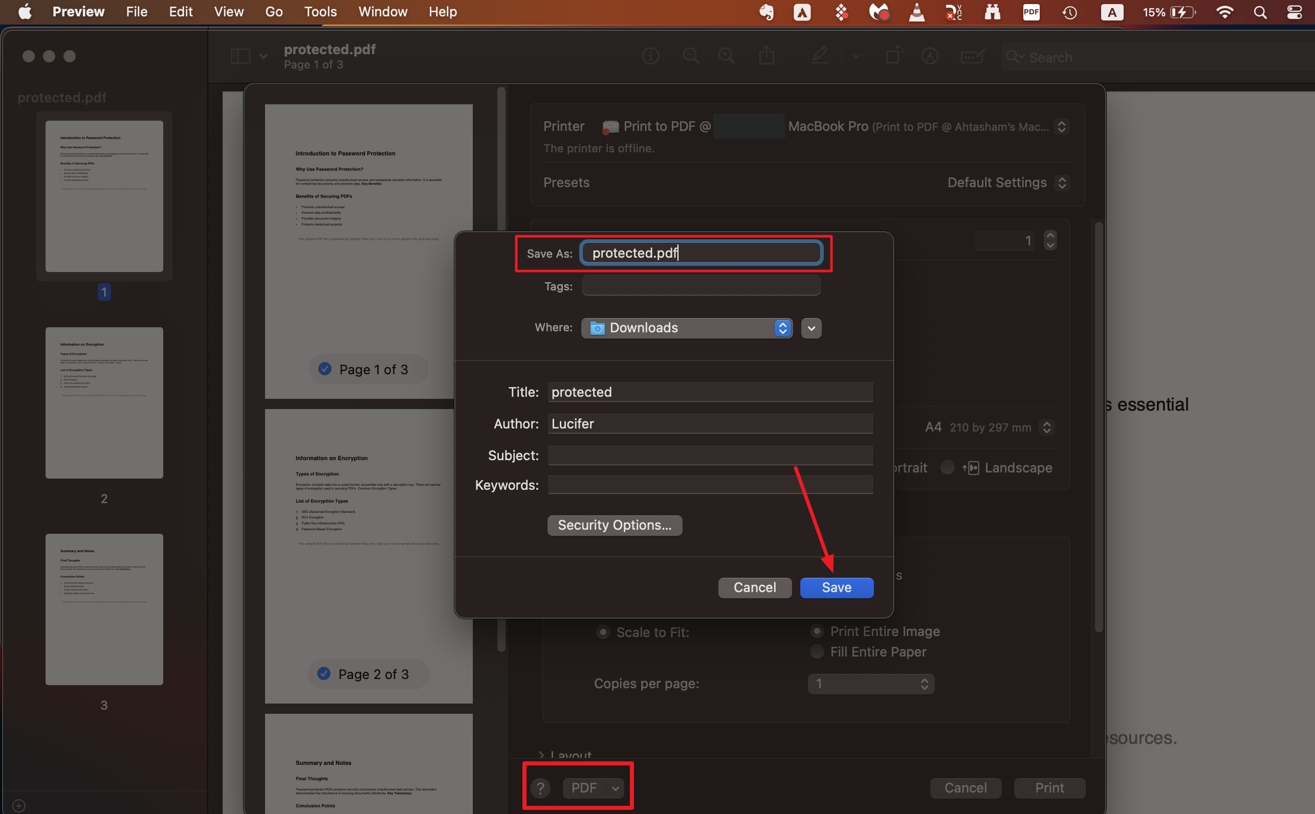 choose pdf and save file