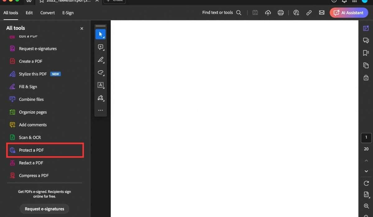 select protect a pdf option