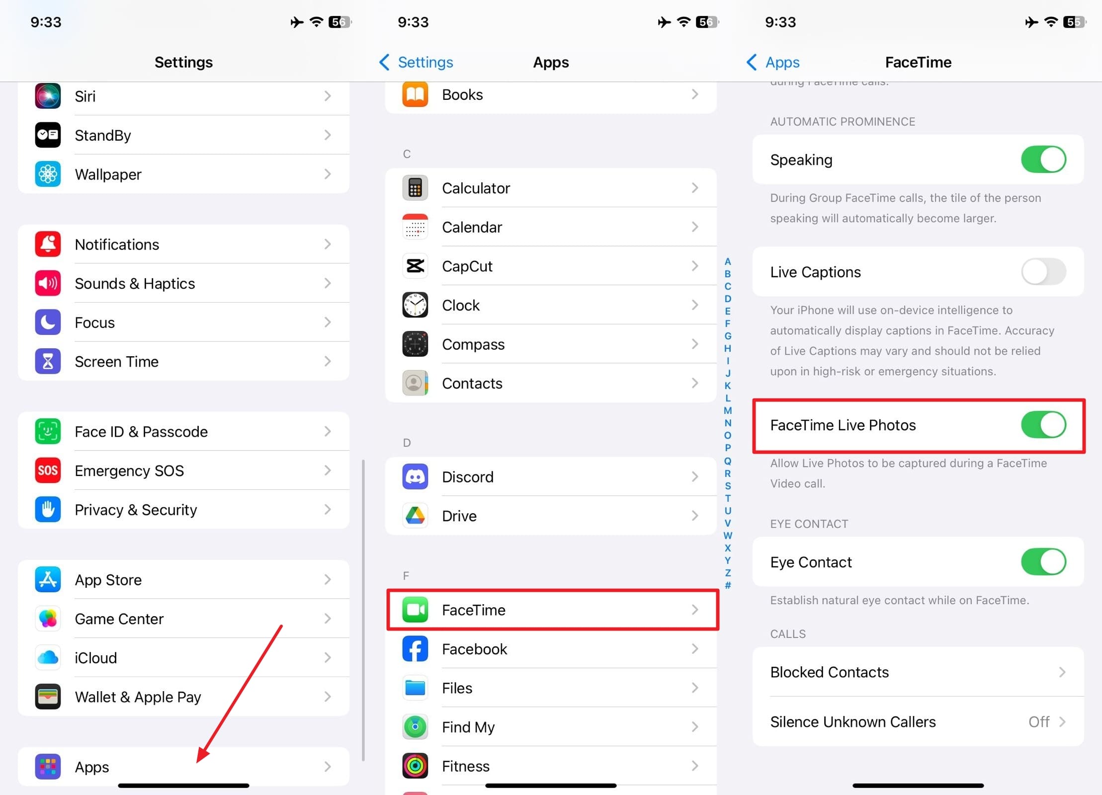 enable facetime live photos from settings 