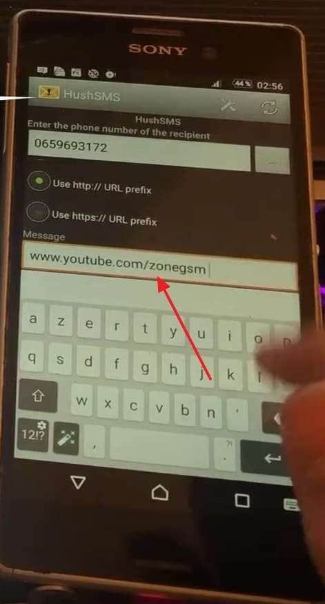 type youtube url in message box