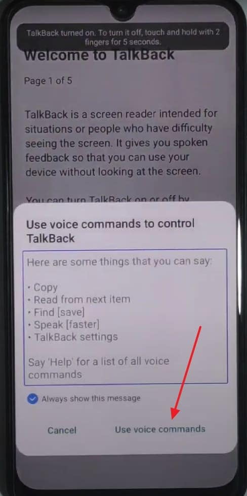 tap use voice commands option 