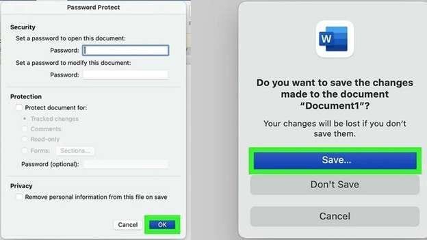 set  password and save