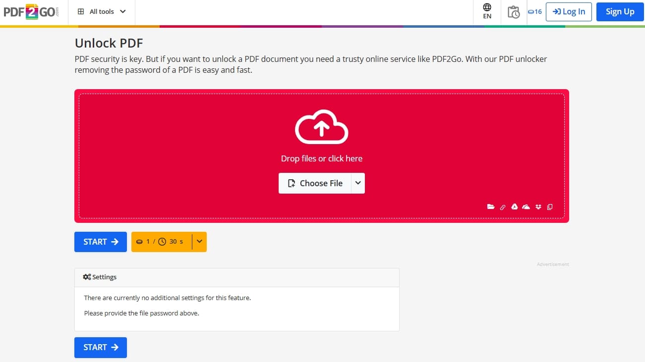 choose files to upload on pdf2go