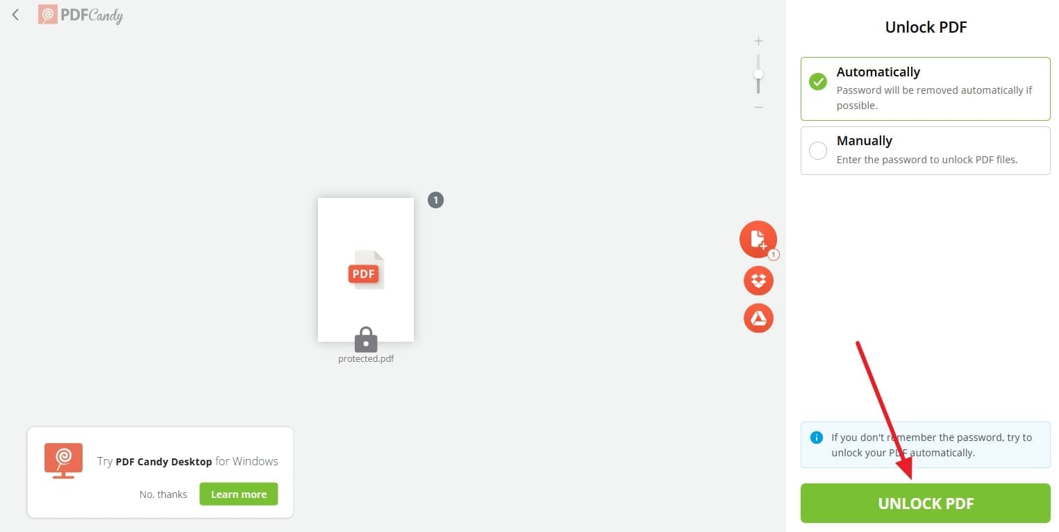 unlock pdf using pdfcandy