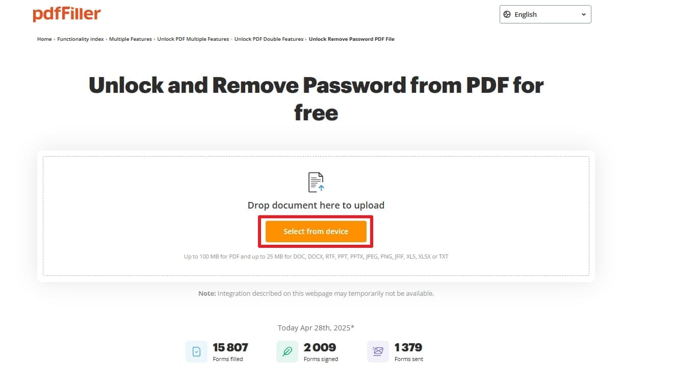 select from device for pdffiller 