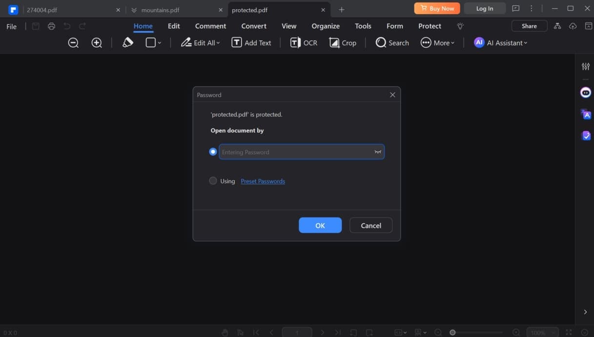 add password to open document 
