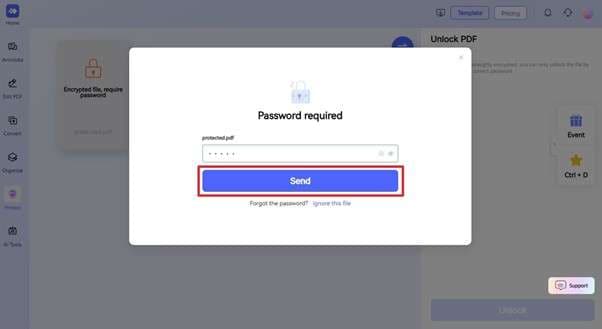 add password and click send