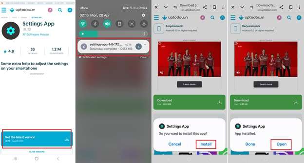 download the settings app and install it