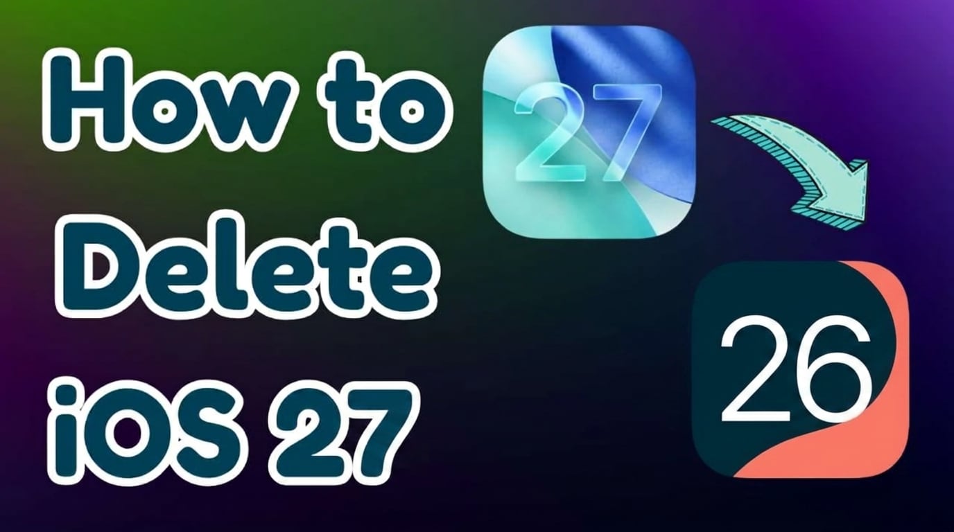 A smartphone displaying the iOS 26 update screen with a warning sign