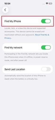 disable find my and press keys