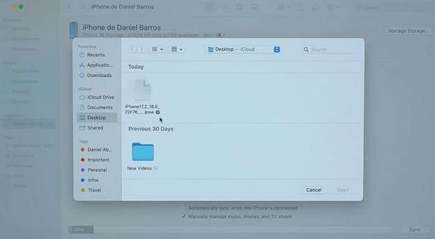 select downloaded ipsw file
