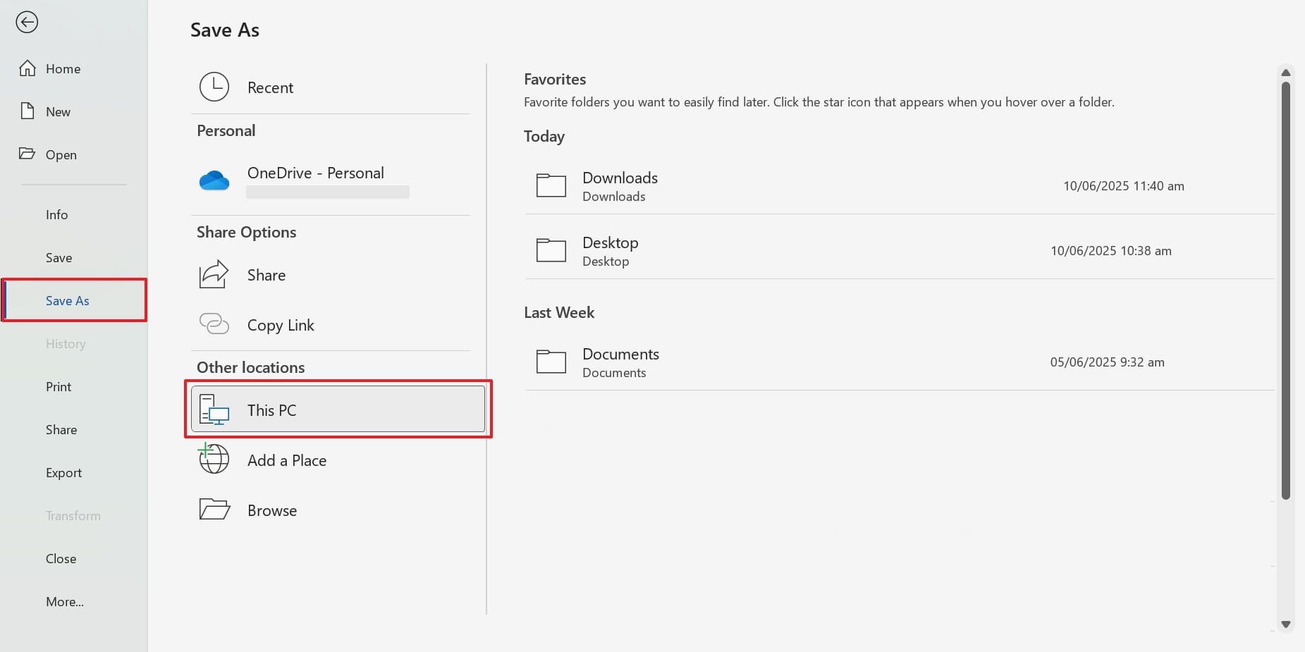 word save as this pc settings