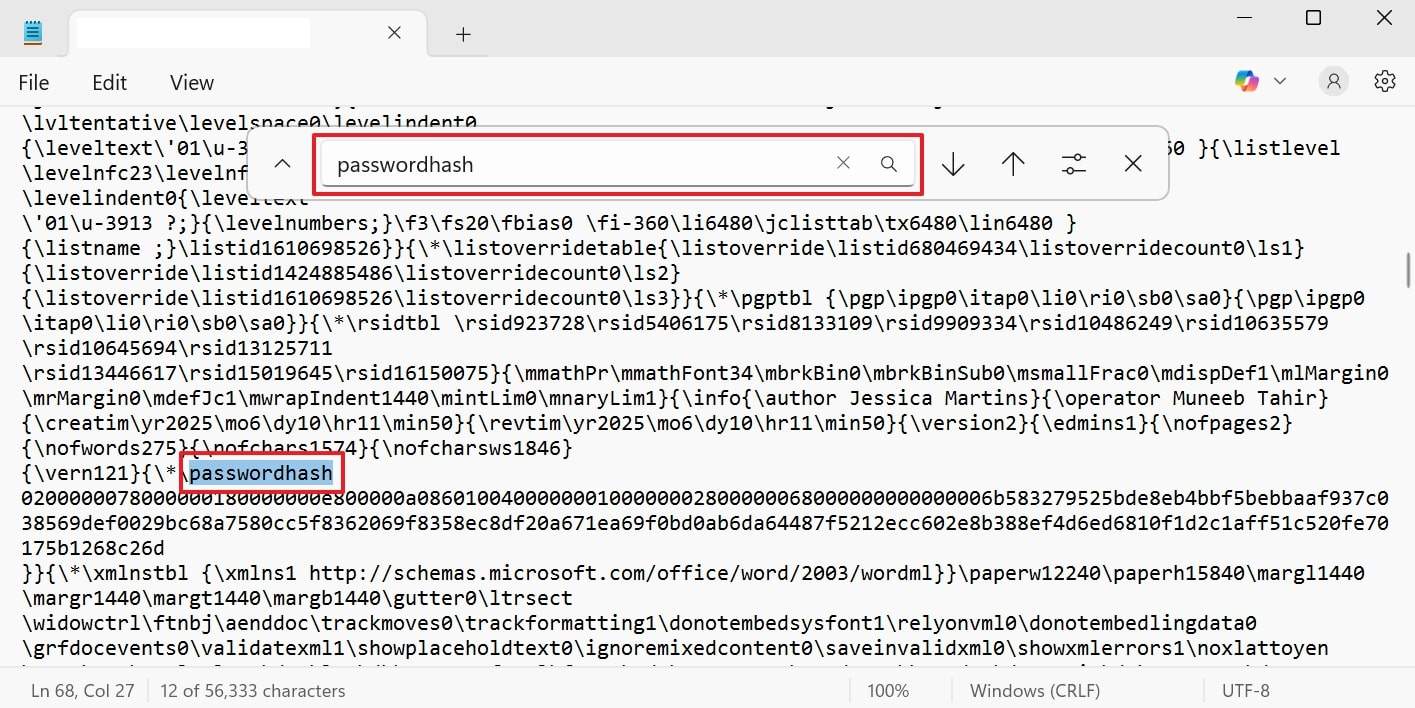 search passwordish word