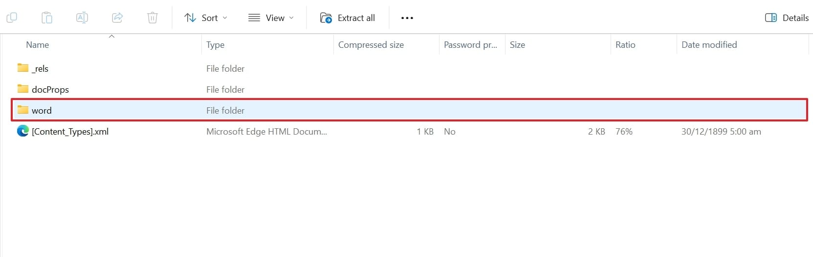 enter word folder in zip