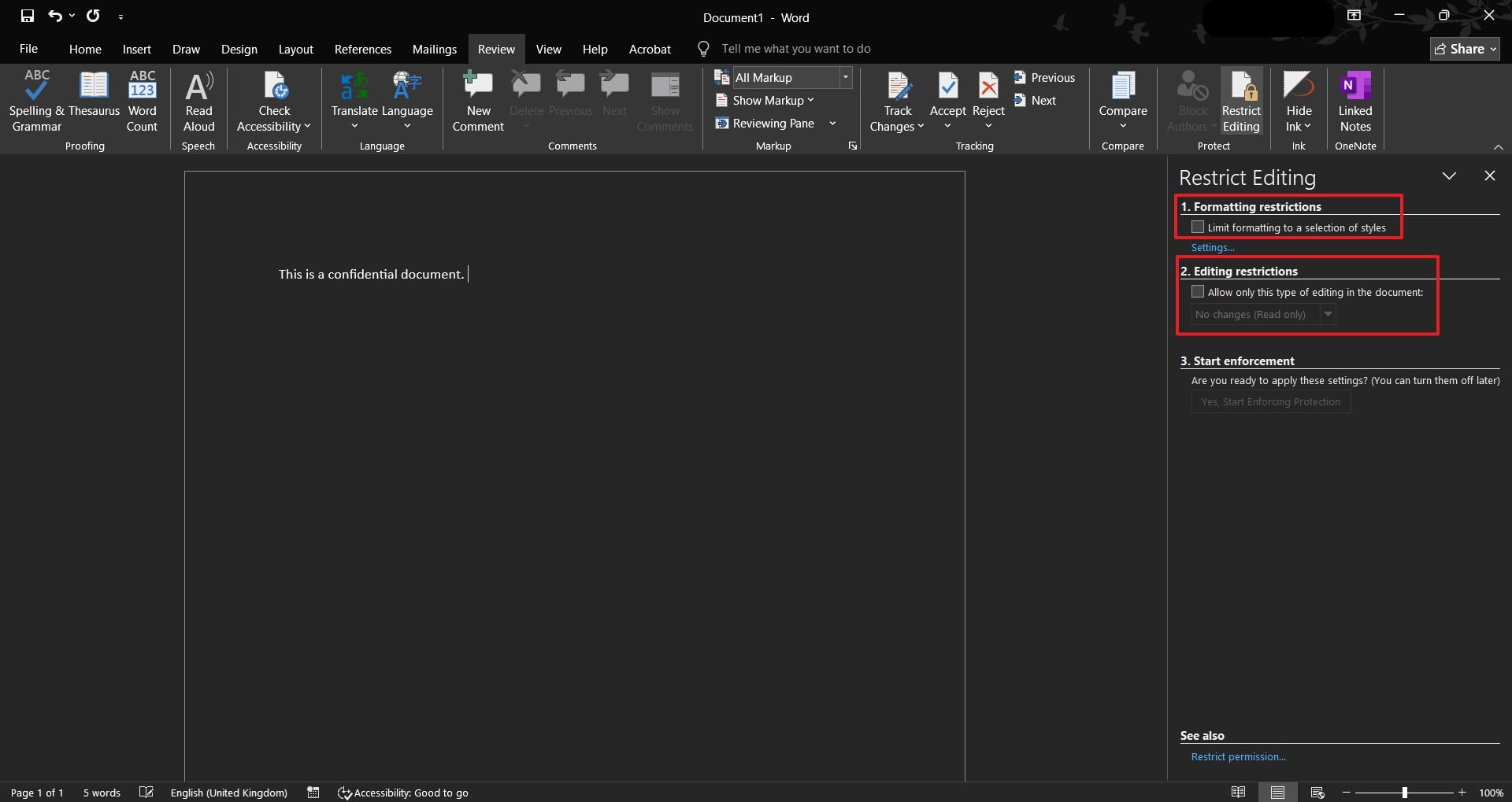 uncheck restrict editing settings