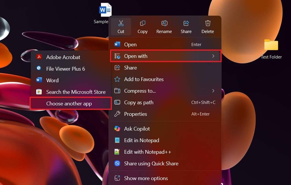 open word with another app