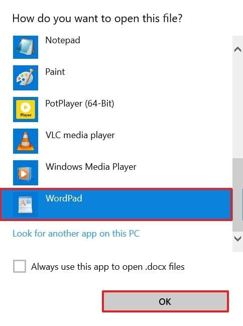 pick wordpad and continue