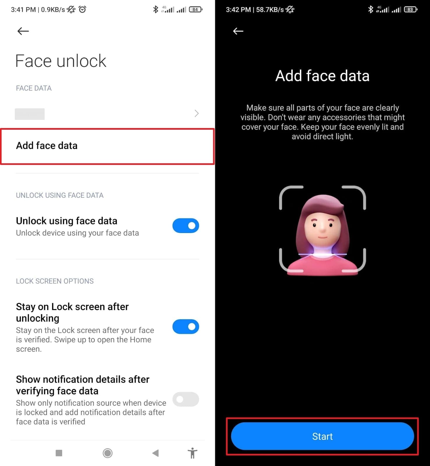 start adding face data