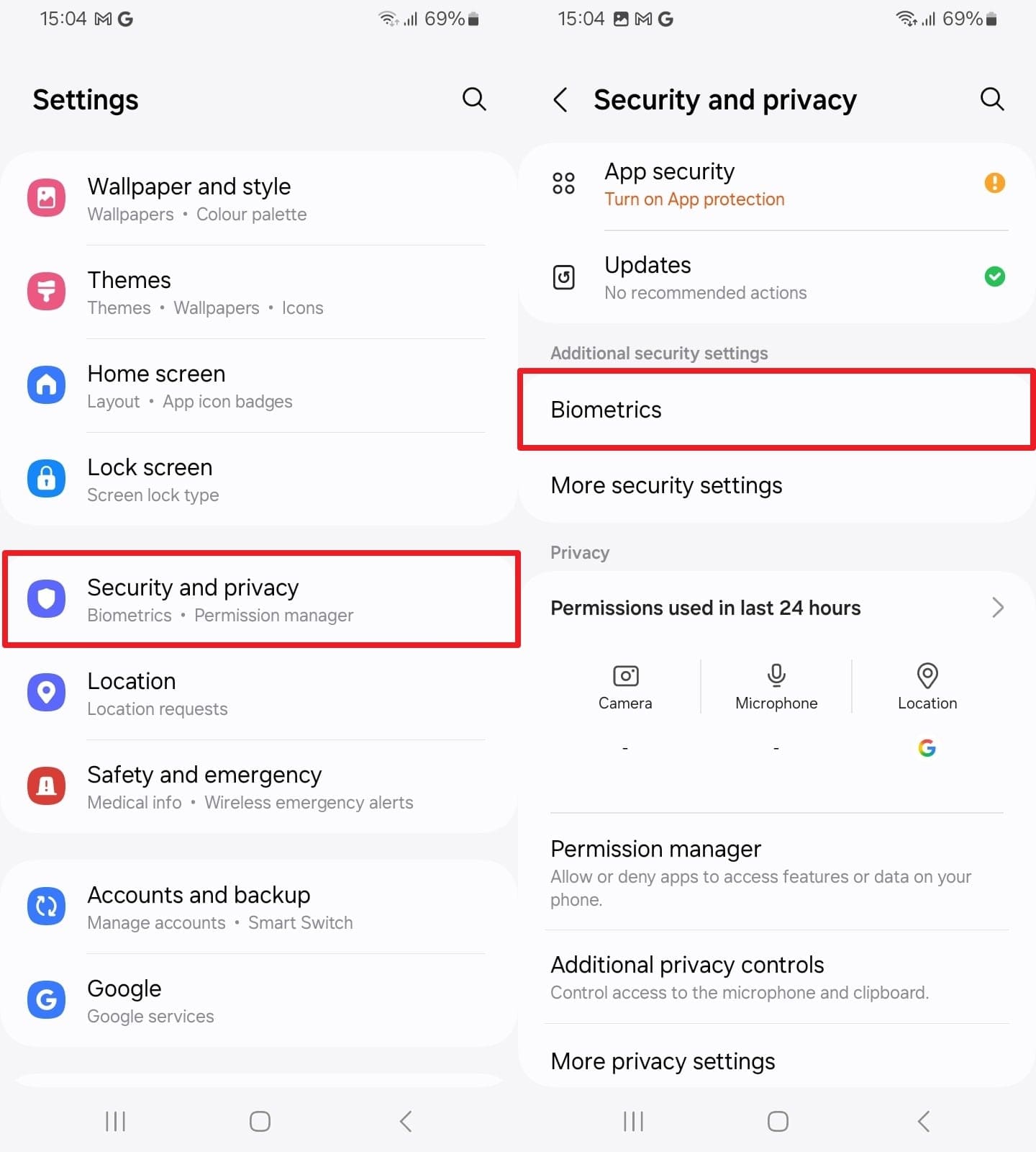 access android biometric settings