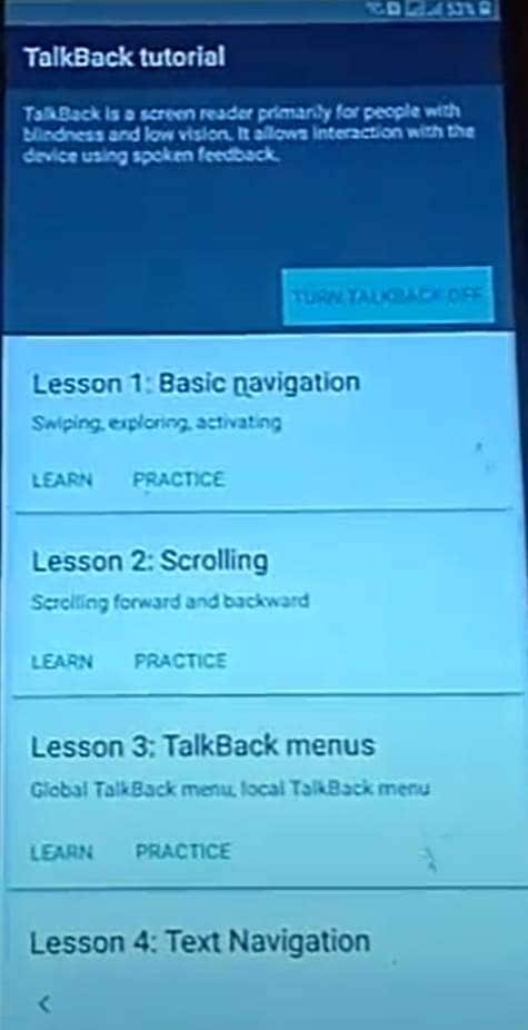 access talkback settings screen