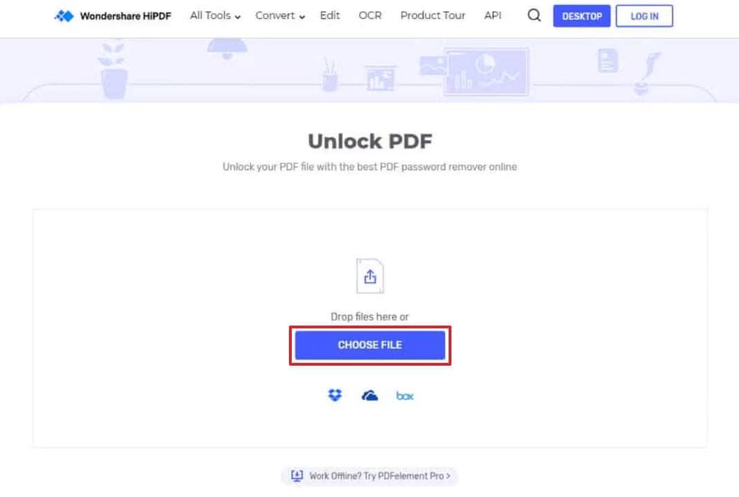 choose file to upload on hipdf