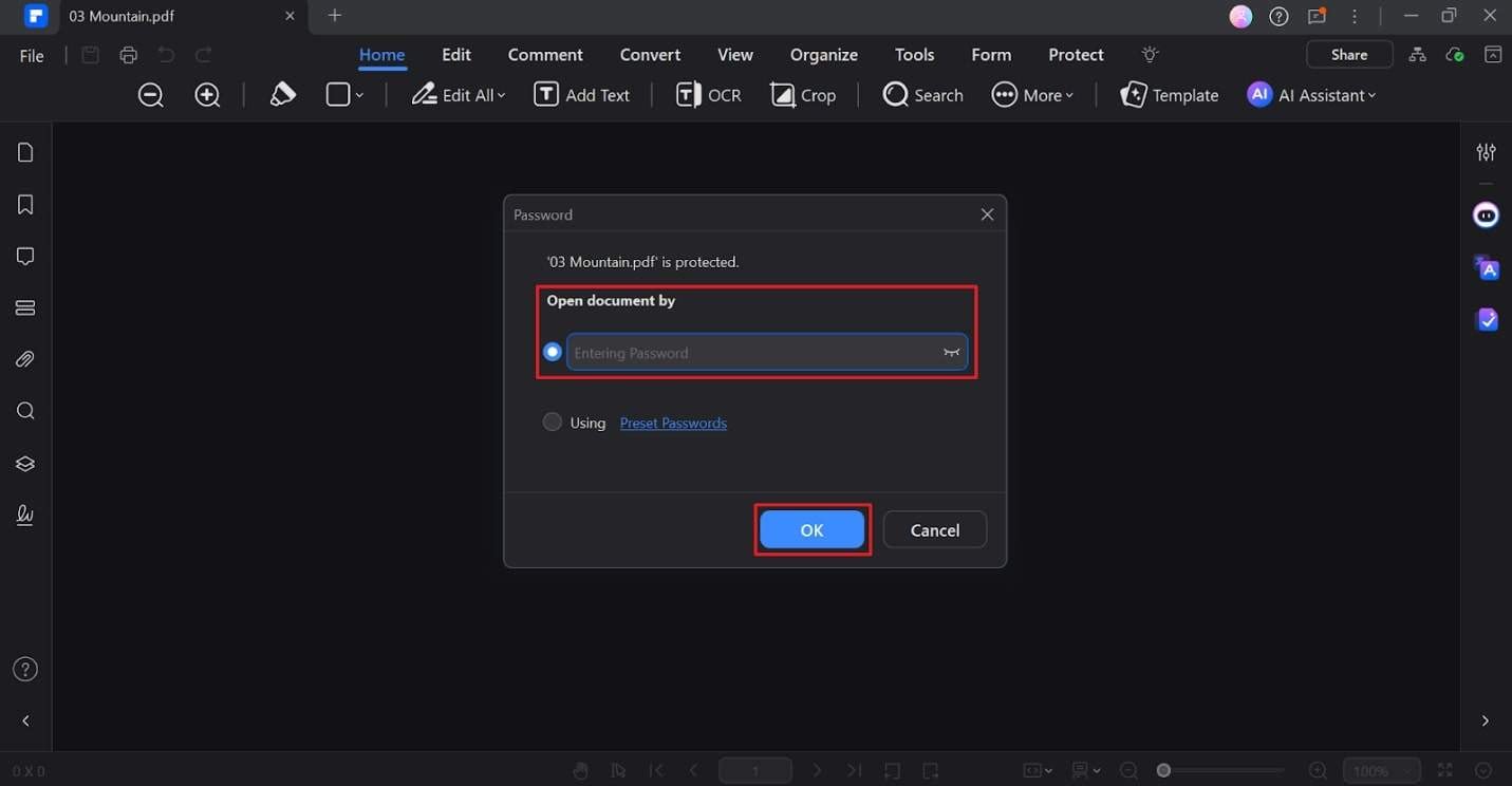 begin by adding open password