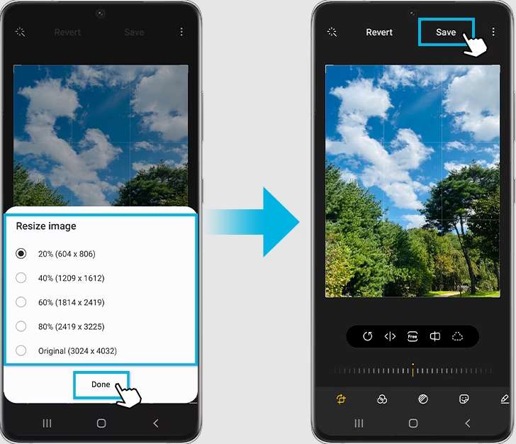 resizing an image resizing using built in gallery app