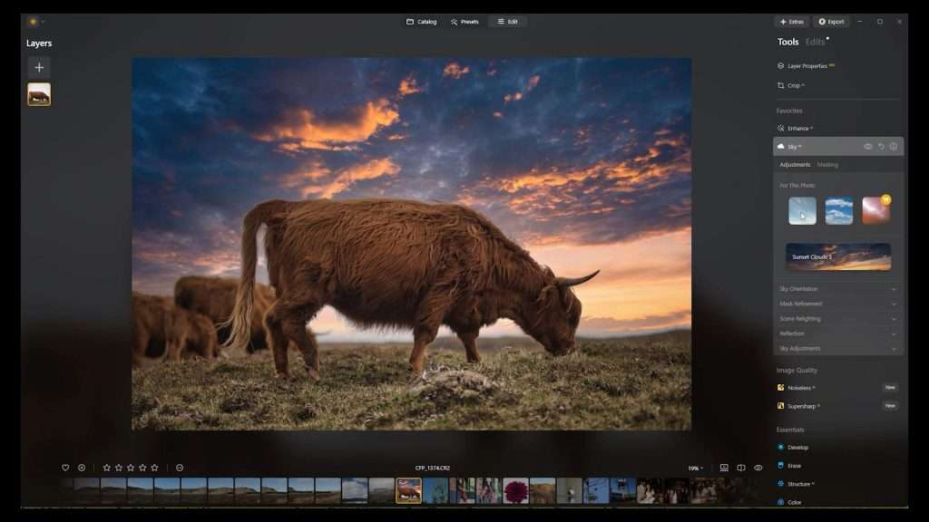 Luminar Neo tool interface