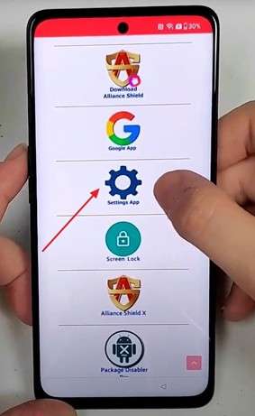 locate settings app option