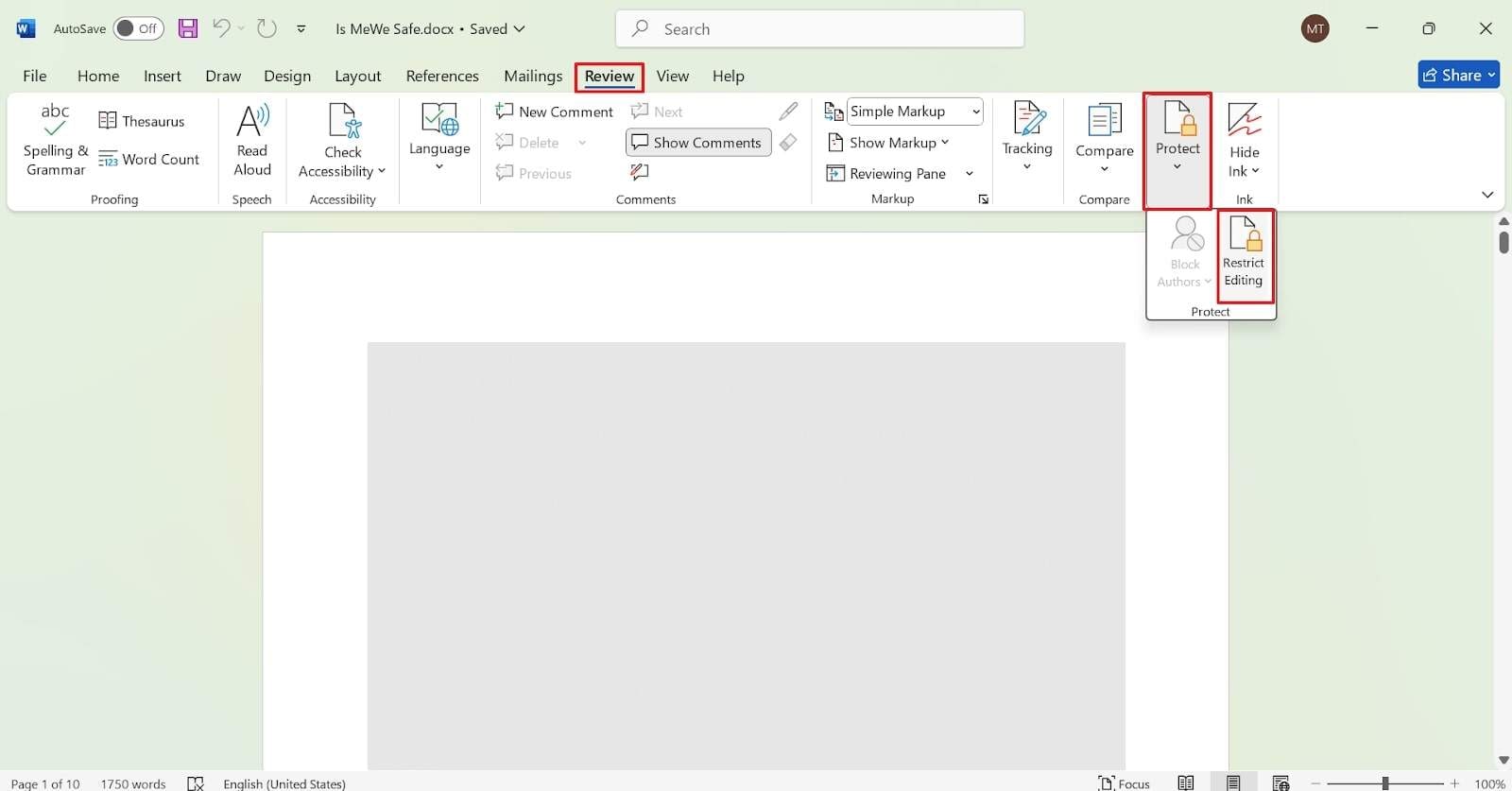 access word restrict editing settings