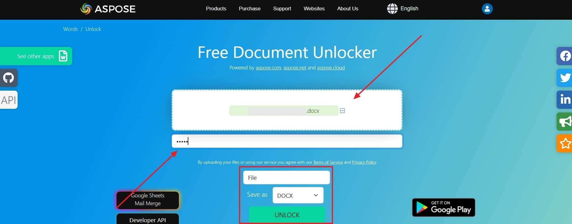 enter password of uploaded file