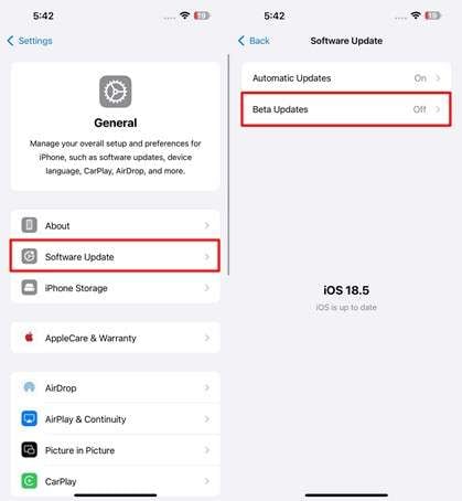 access the beta updates