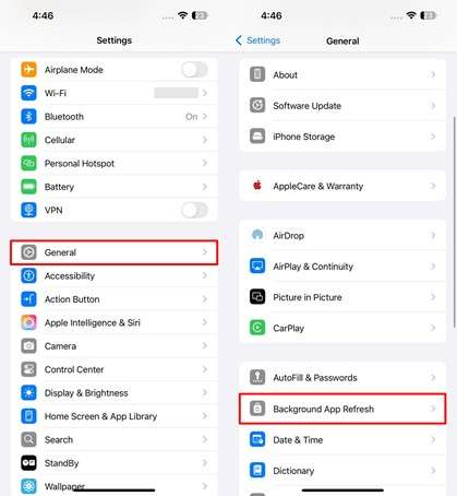 enter background app refresh