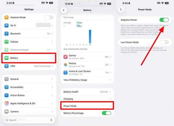 enable adaptive power mode